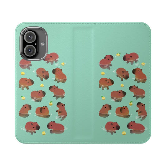 Capybara in a kawaii bath time pose on a colorful phone case