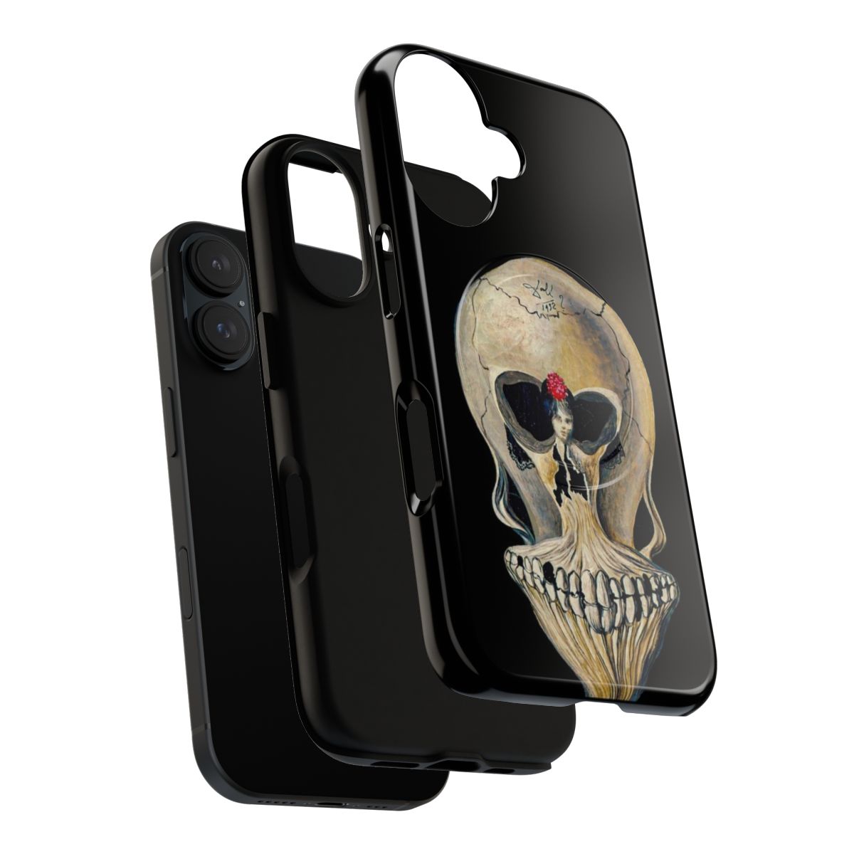 Artistic phone case featuring a surreal ballerina silhouette and a skull or skeleton design, inspired by the work of Salvador Dali. - Layers