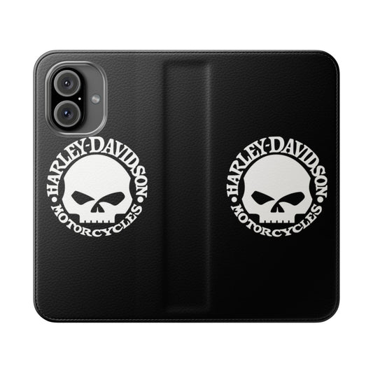 Motorcycle flip cover phone case featuring a cruiser motorcycle design