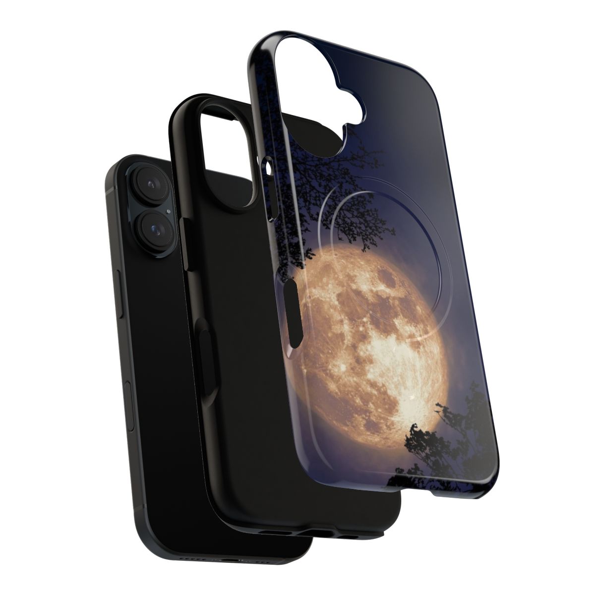 Magnetic tough phone case with a full moon, leaves, and a night sky background. - Layers