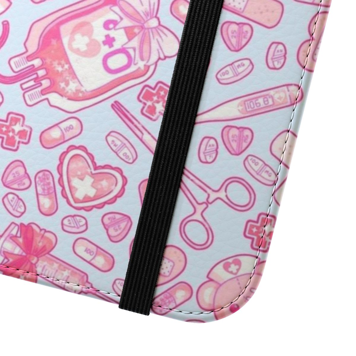 Pastel goth phone case with creepy cute and kawaii horror medical aesthetic design - Close Up