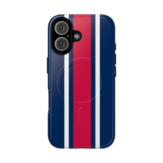 Red, white, and navy blue striped magnetic protective phone case