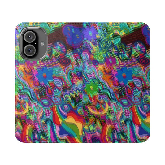 Colorful and trippy phone case with a psychedelic, kaleidoscopic design.