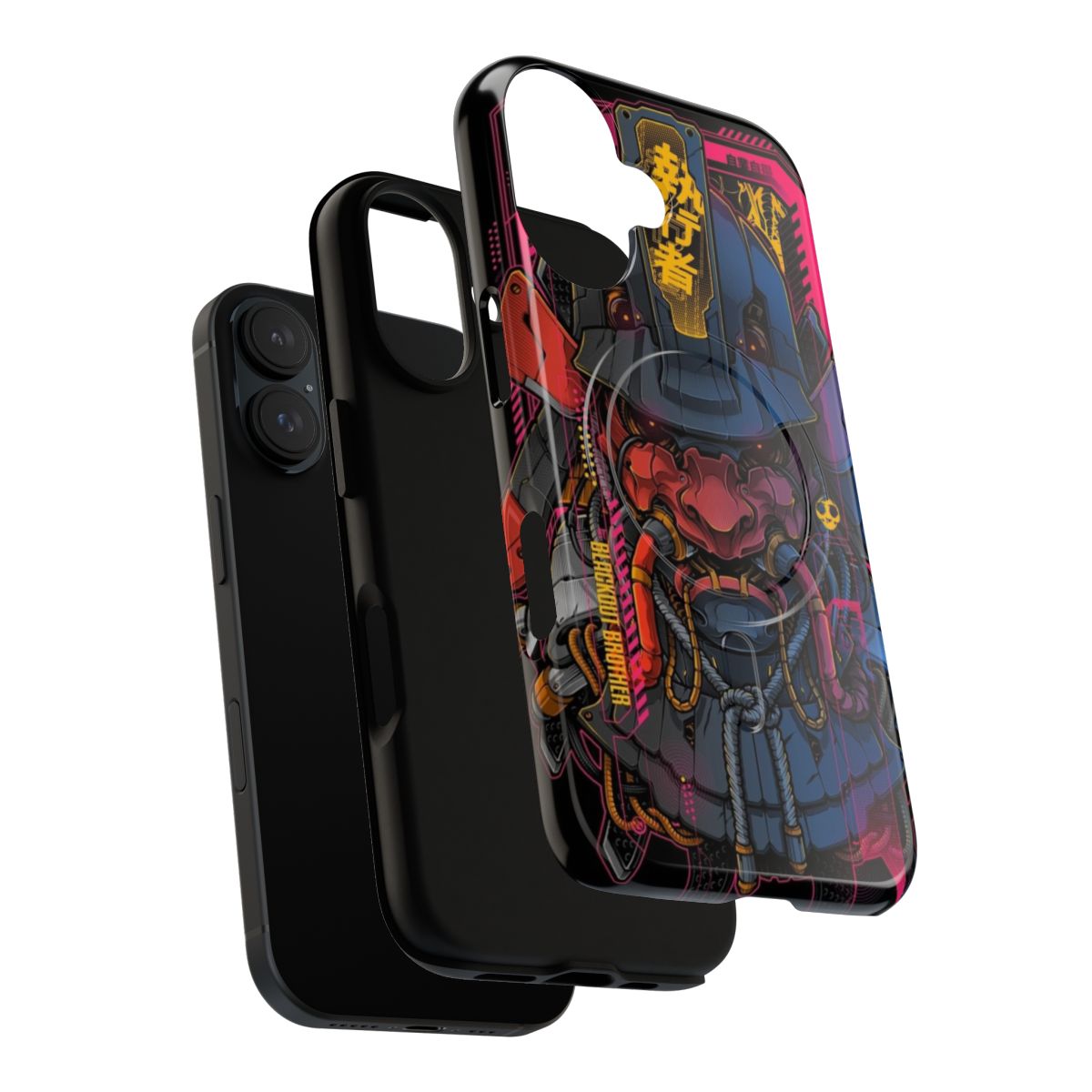 Mecha-inspired Samurai, Oni, and Hannya design on a tough magnetic phone case - Layers