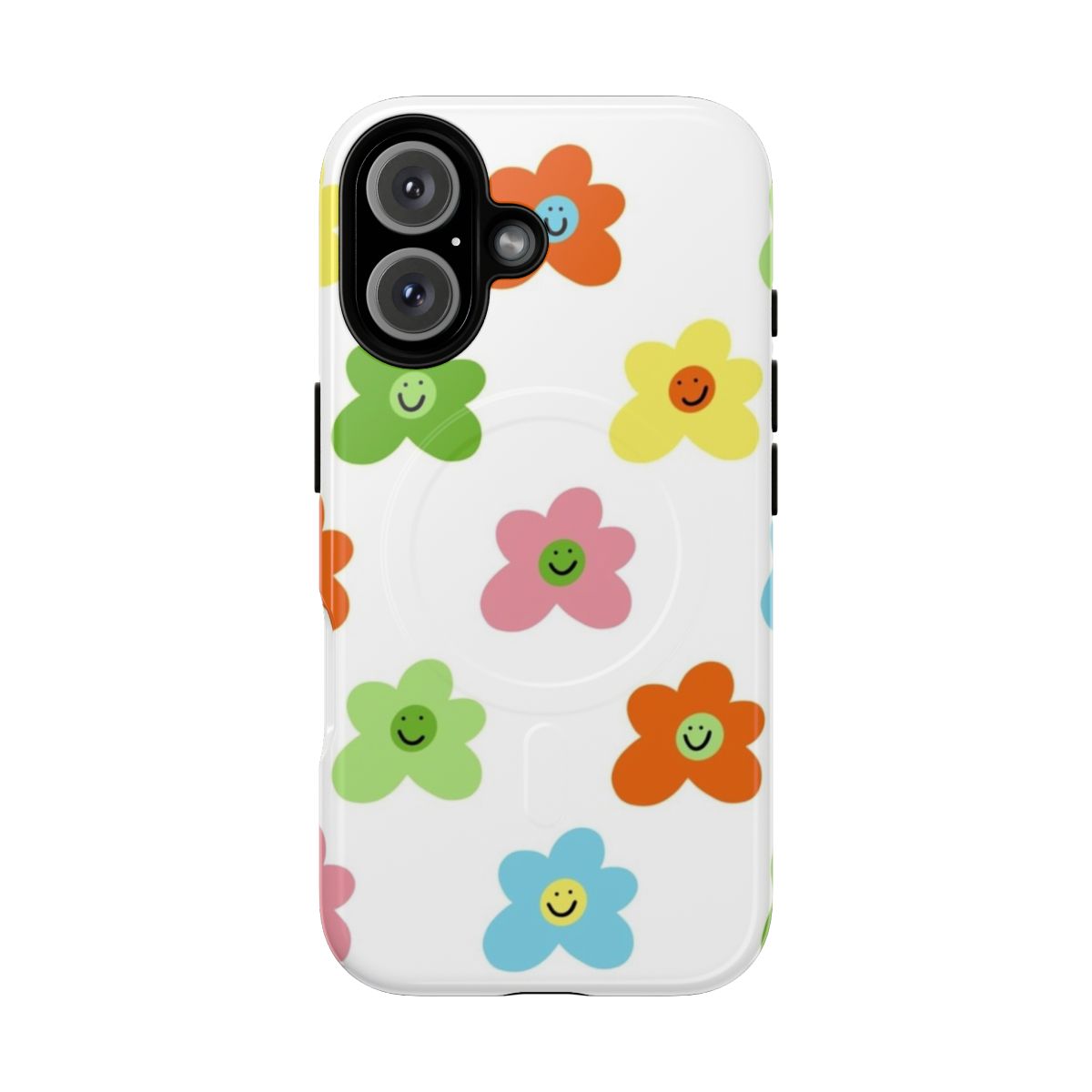 Pastel-colored floral and smiley pattern phone case