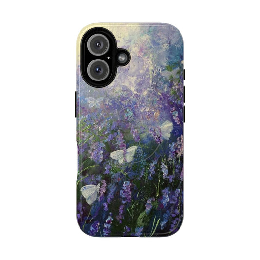 Lavender and butterflies in an impressionist landscape on a phone case