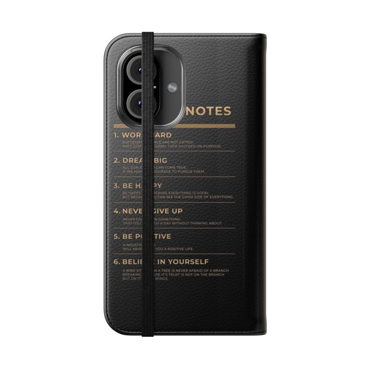 Motivational phone case with inspirational success notes design - Folded Front