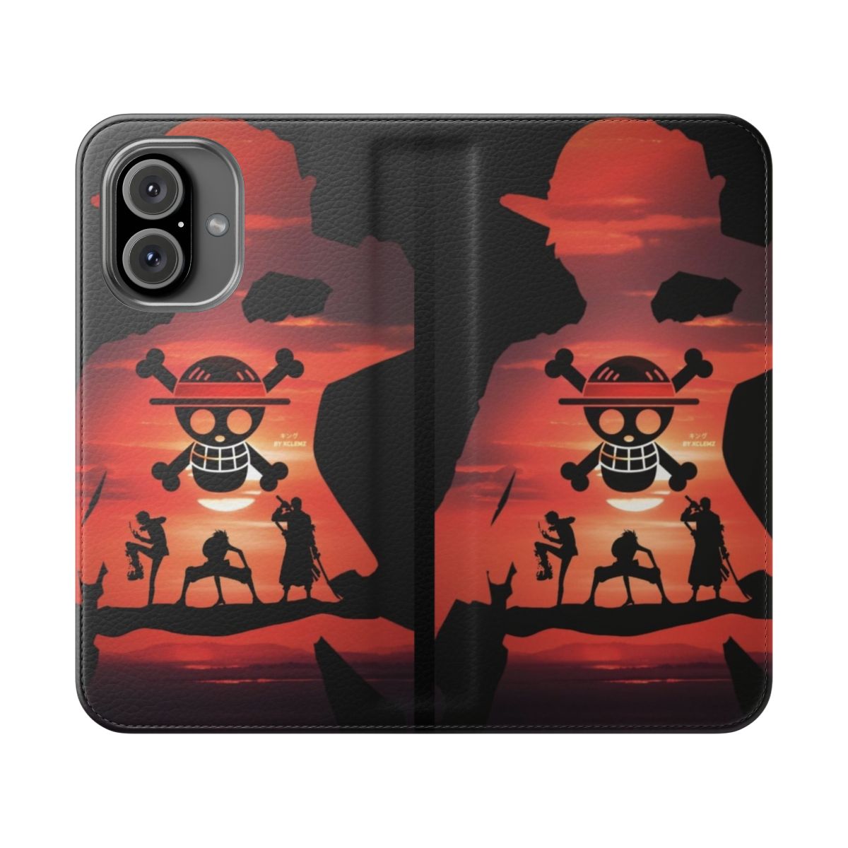 Flip cover phone case with One Piece anime artwork