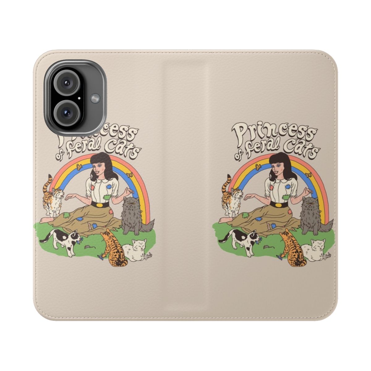 Feral cat flip phone case with a princess design