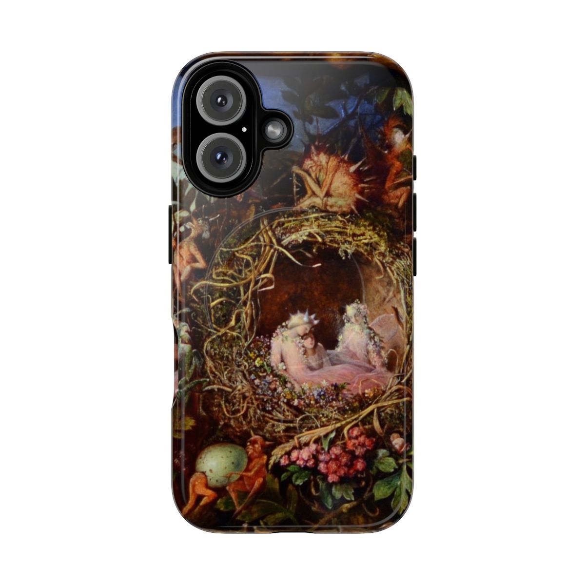 Artistic phone case with a fairy scene of fairies in a bird's nest, designed by John Anster Fitzgerald.