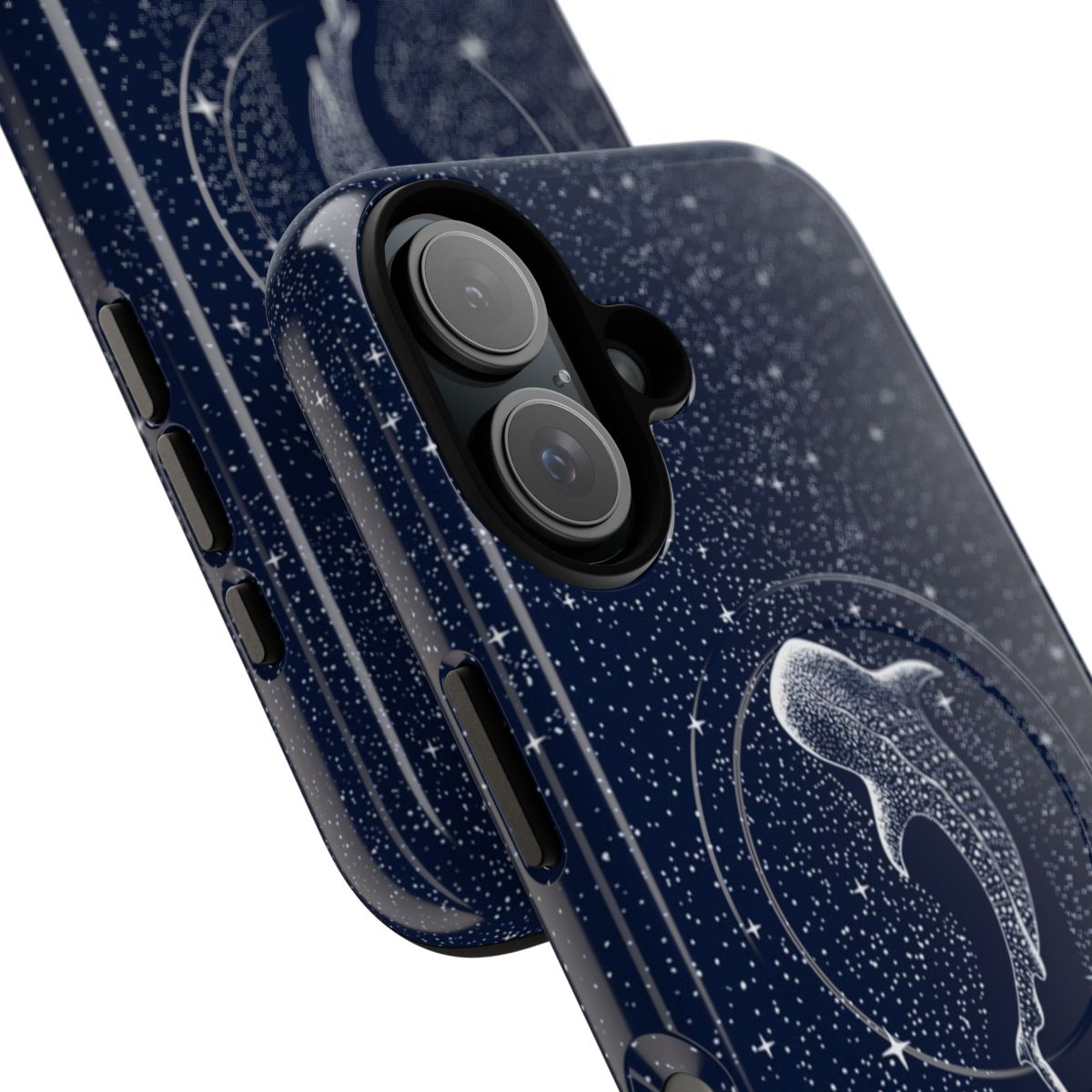 Intricately designed phone case featuring a cosmic whale shark in a serene, dreamlike space-themed scene - Detail