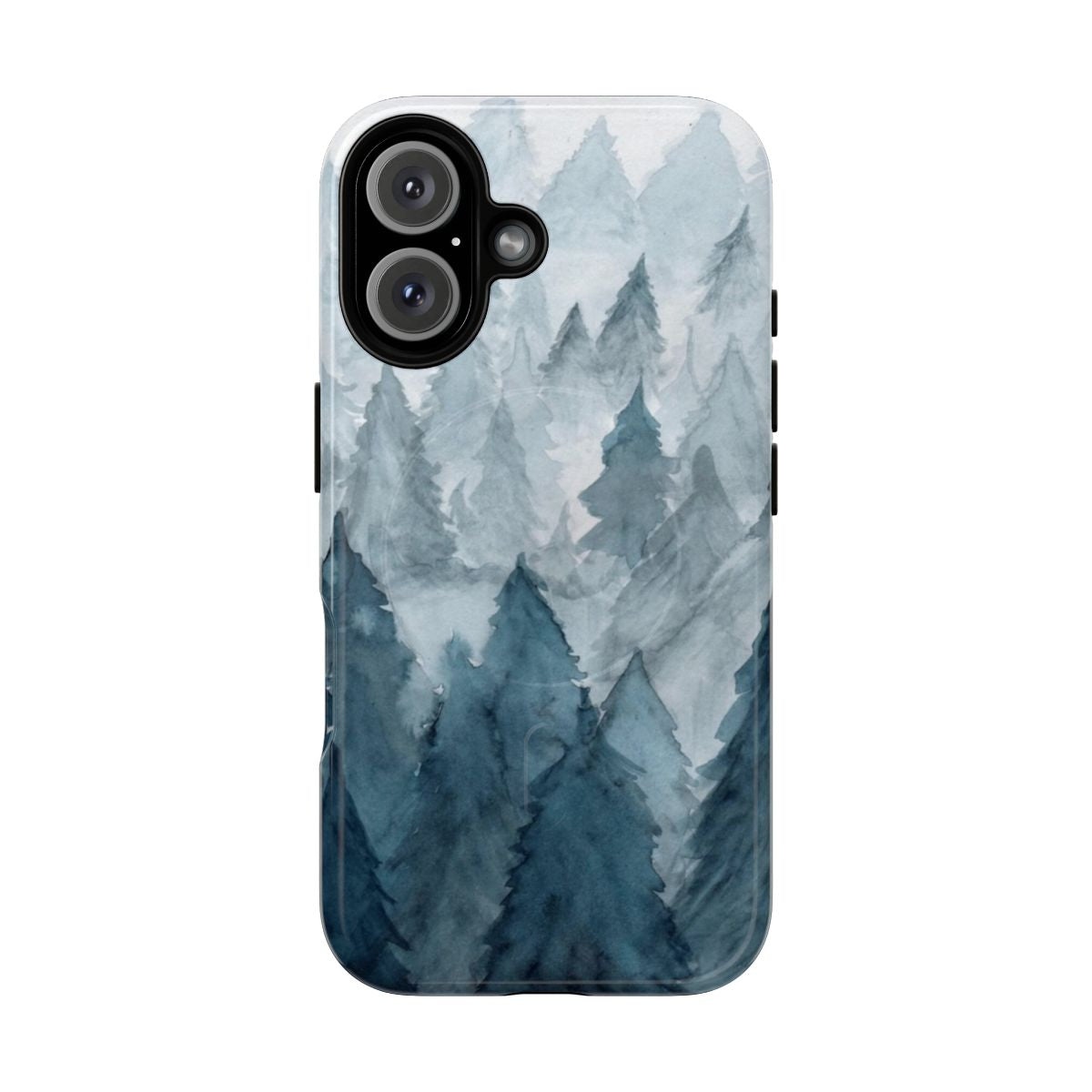 Magnetic tough phone case with a winter forest landscape design