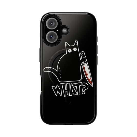 Spooky black cat with knife on a protective phone case