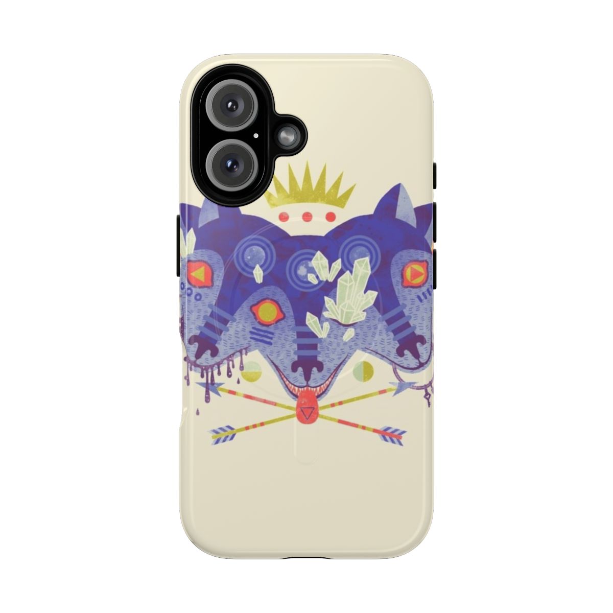 Three-headed Cerberus fantasy wolf design on a phone case