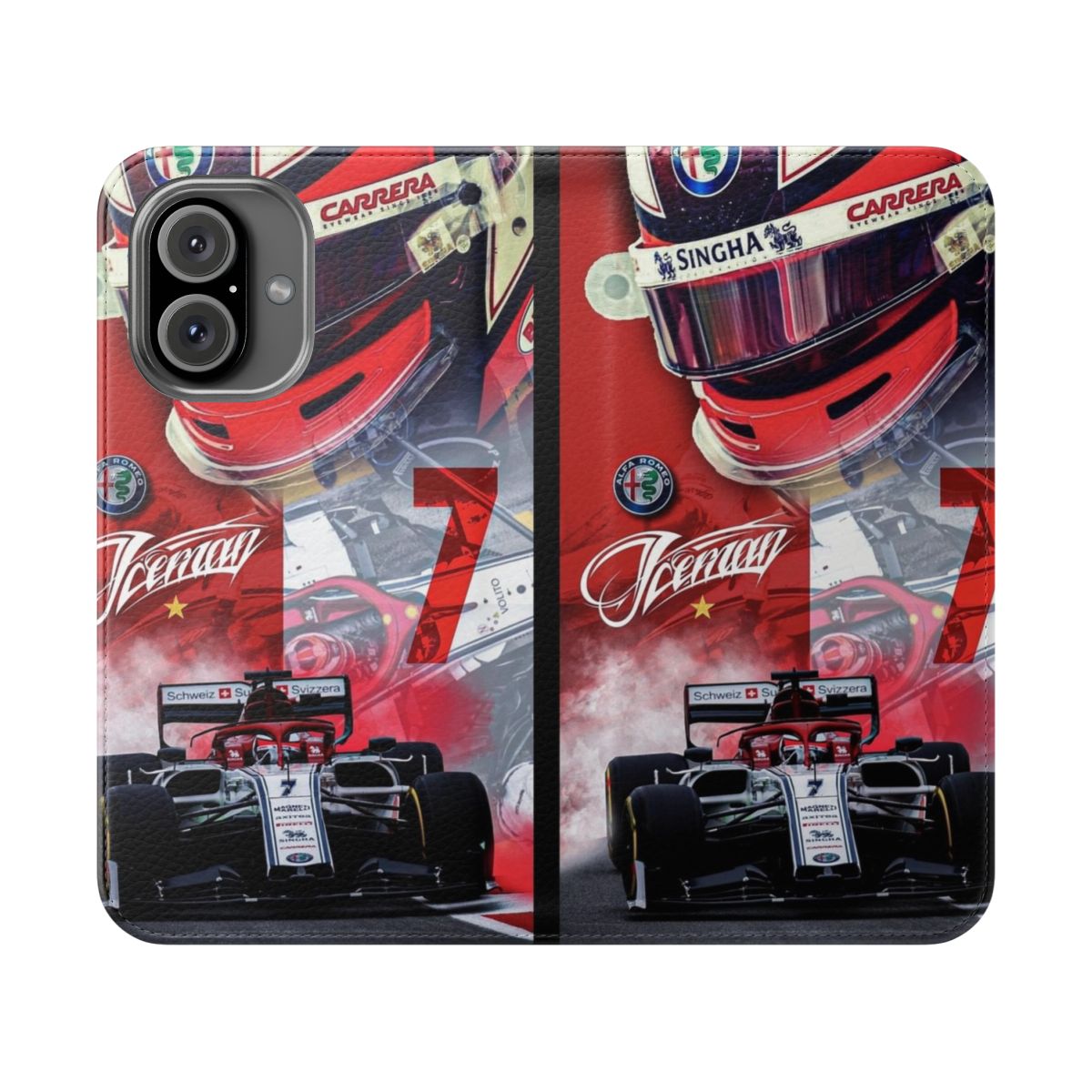 Flip cover phone case featuring the legendary F1 driver Kimi Raikkonen