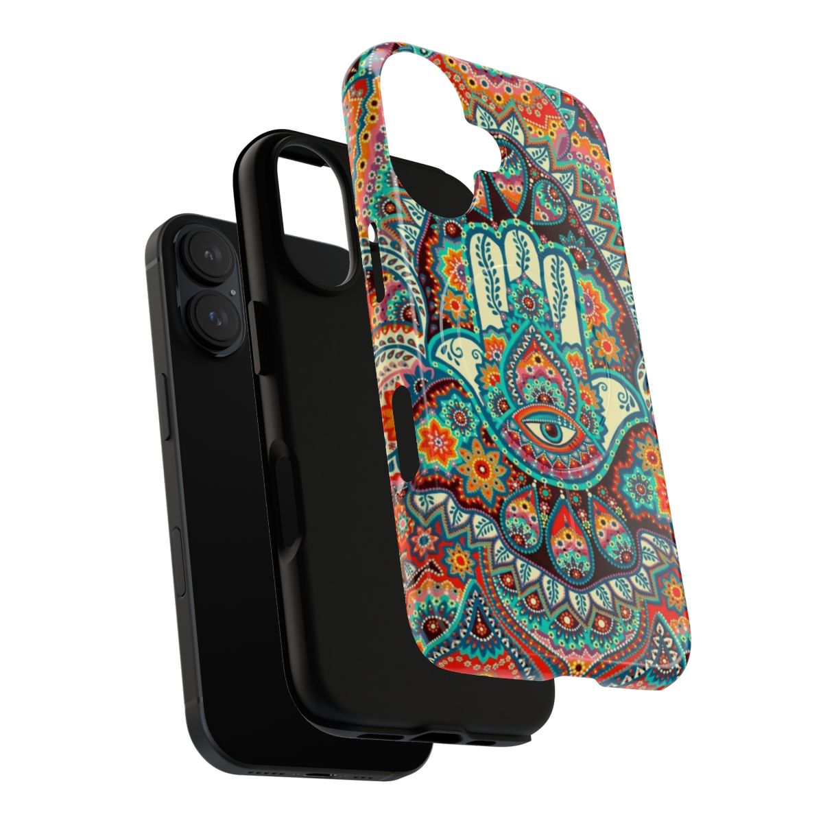 Bohemian Hamsa Hand Magnetic Tough Phone Case with Mandala and Dot Art Design - Layers