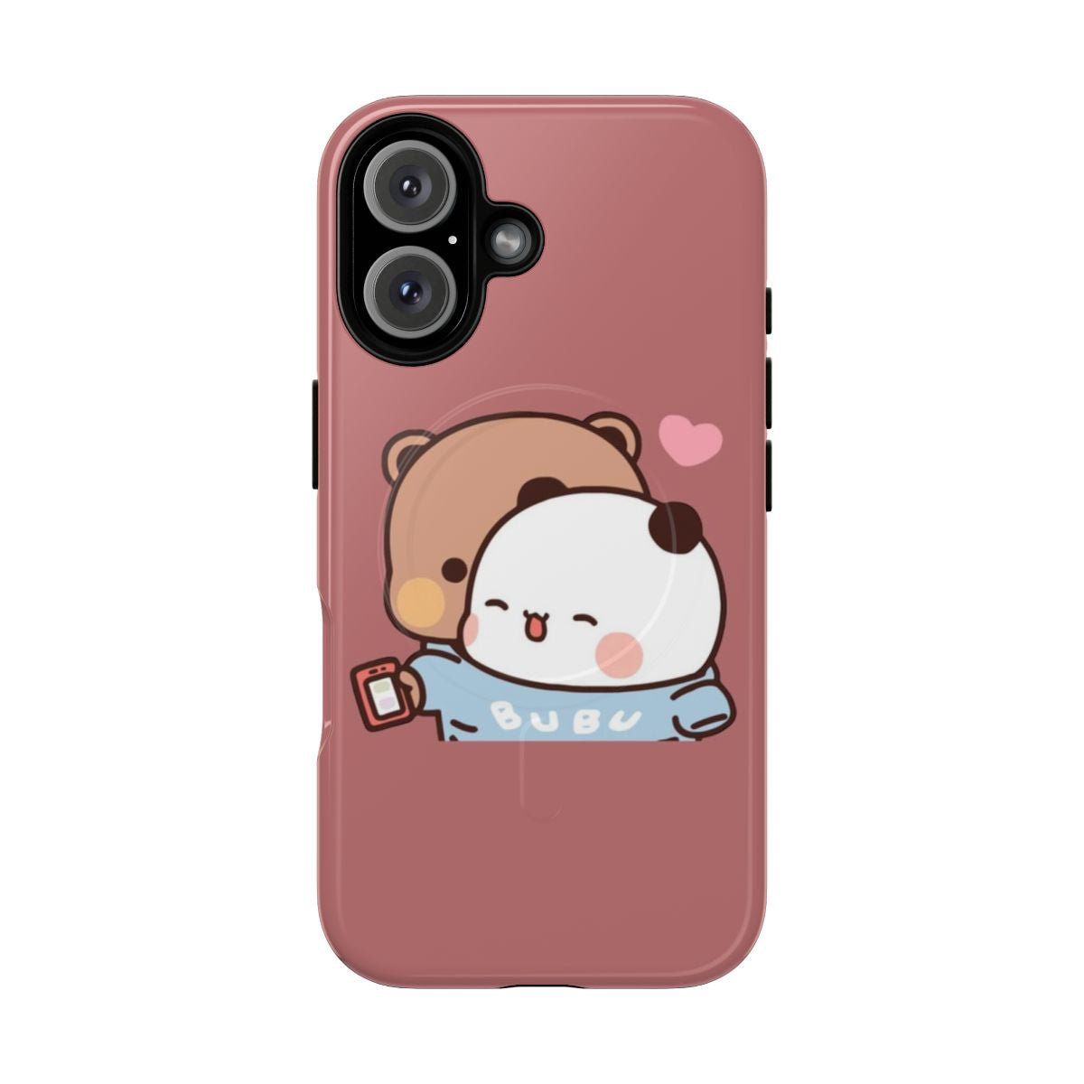 Illustration of a panda bear and a brown bear cuddling in a cozy hoodie on a phone case