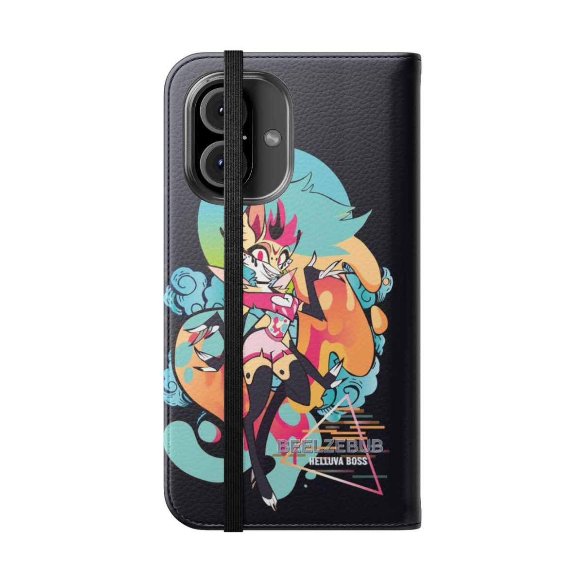 Retro-inspired phone case featuring the character Beelzebub from the anime/manga Helluva Boss - Folded Front