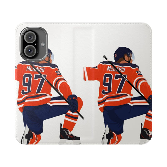 Personalized phone case featuring an illustration of hockey player Connor McDavid