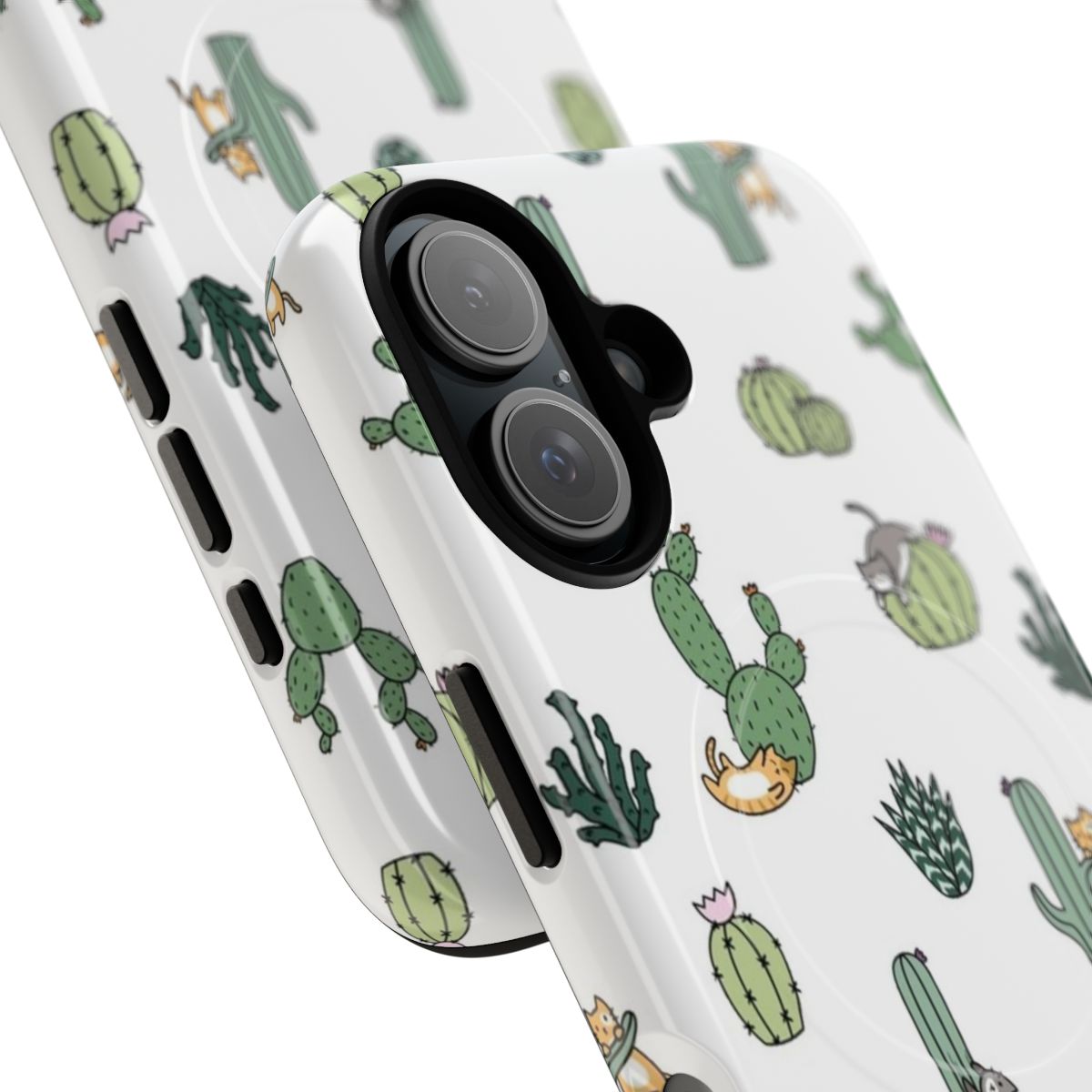 Cactus cat design on a durable, magnetic phone case - Detail