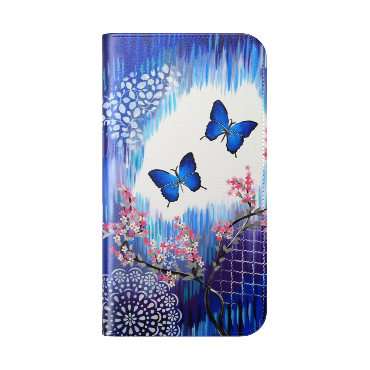 Blue butterfly design on a flip phone case - Folded Back