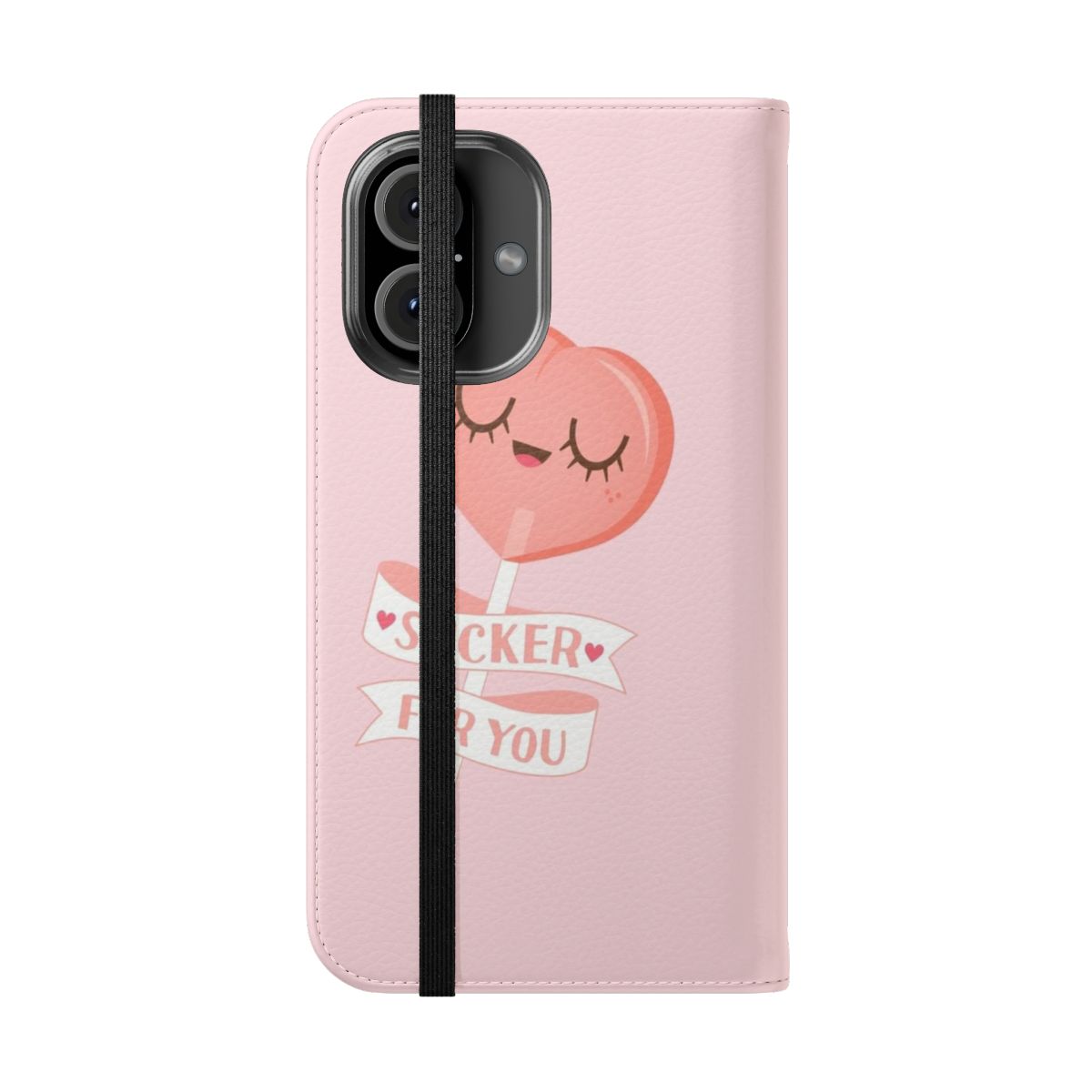 Vibrant peach and pink lollipop-inspired flip cover phone case - Folded Front