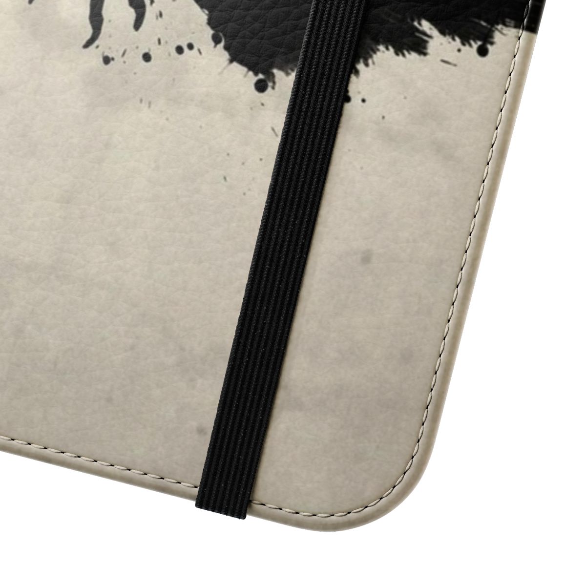 Raven-Inspired Flip Cover Phone Case with Sketch and Spatter Design - Close Up