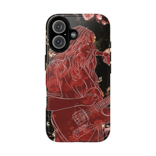 Colorful phone case with girl in red and rose flower design