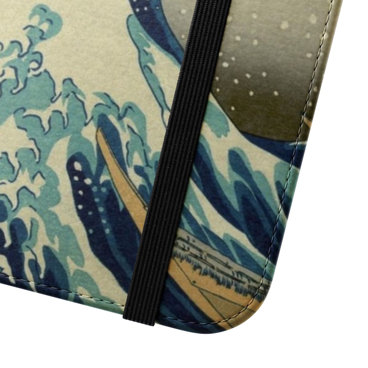 A phone case featuring the iconic 'The Great Wave off Kanagawa' artwork by the Japanese artist Hokusai. - Close Up