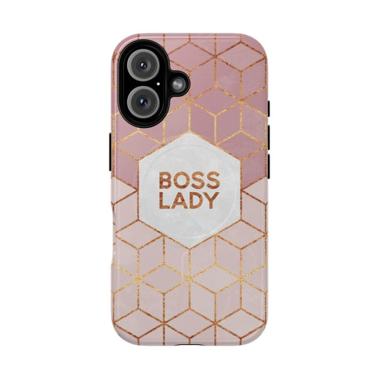 Stylish Boss Lady Geometric Phone Case with Pink and Hexagon Design