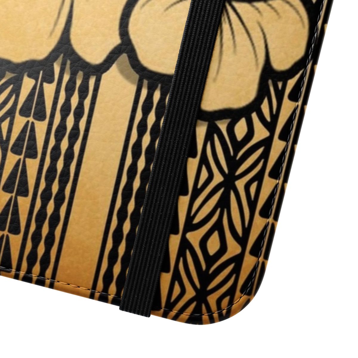 Polynesian-inspired floral and tribal print phone case - Close Up