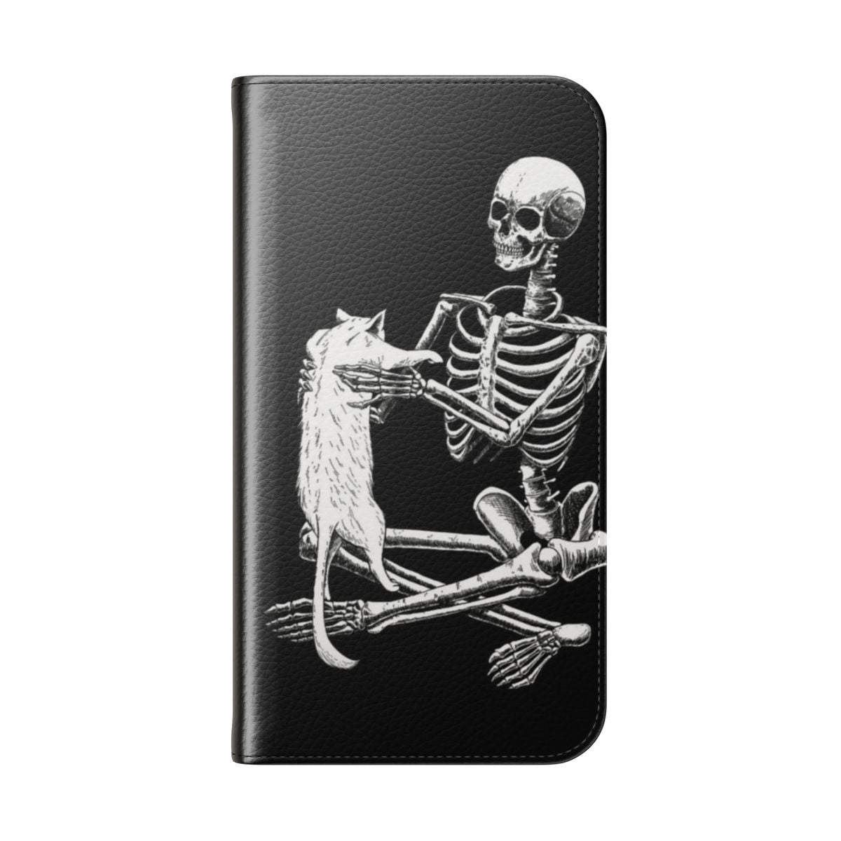 Skeleton and cat design flip cover phone case - Folded Back