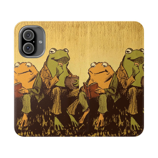 Colorful flip cover phone case featuring illustrations of the beloved characters Frog and Toad from the cottage core inspired meme.