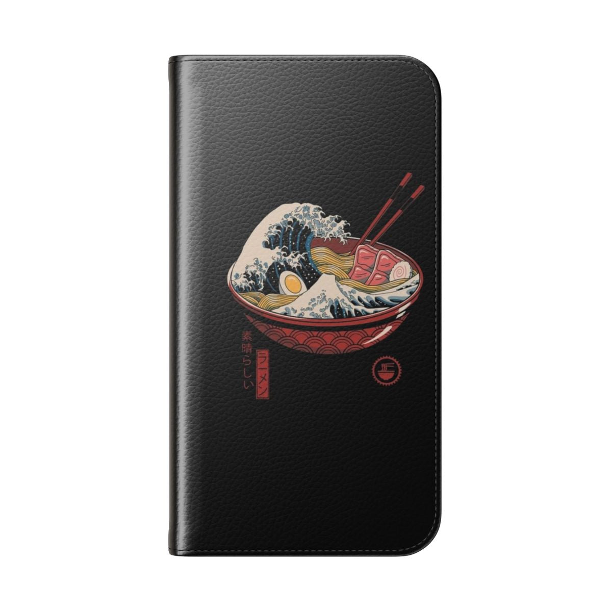 Ramen bowl phone case featuring the iconic "The Great Wave off Kanagawa" Japanese art design - Folded Back