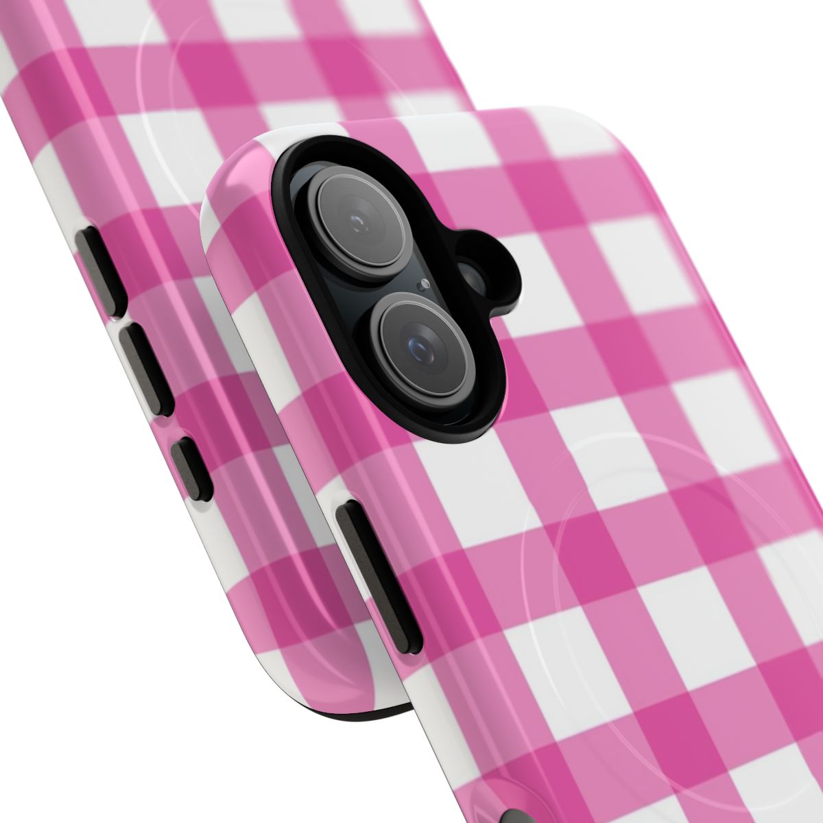 Pink and white gingham pattern phone case with magnetic closure - Detail