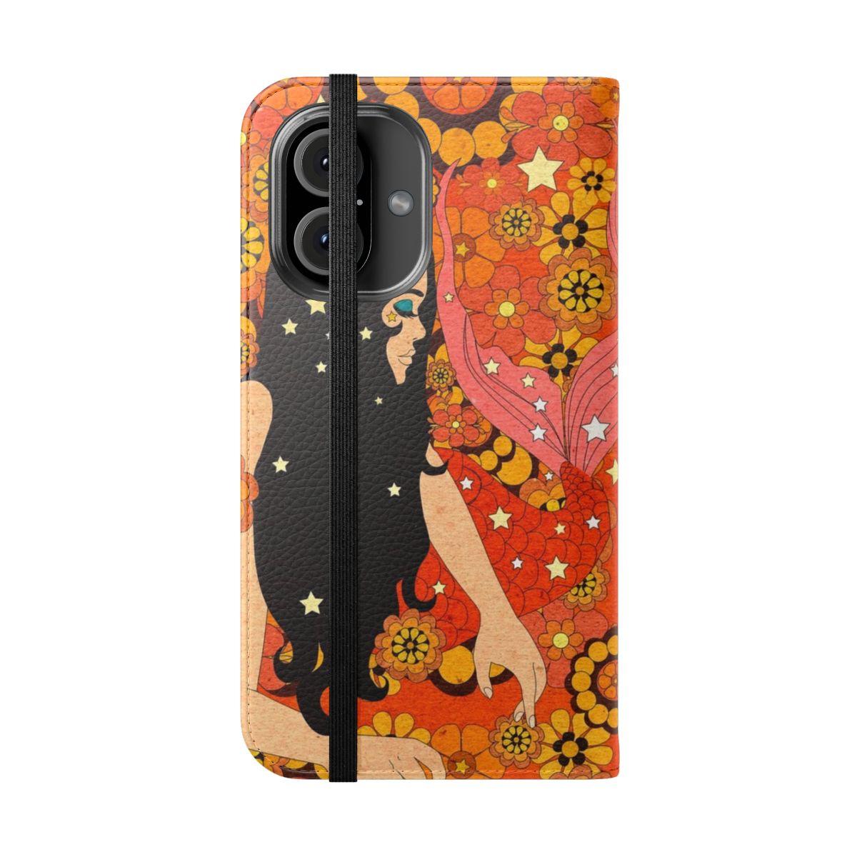 Cosmic Mermaid Retro Phone Case with Psychedelic Mermaid Design - Folded Front