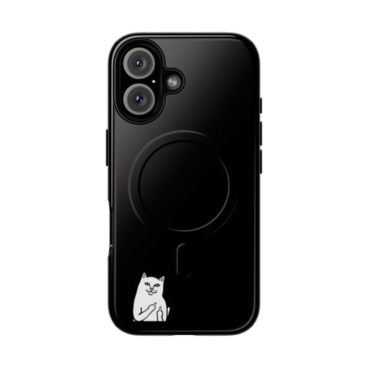 Magnetic tough phone case with a middle finger cat design for edgy and cool people