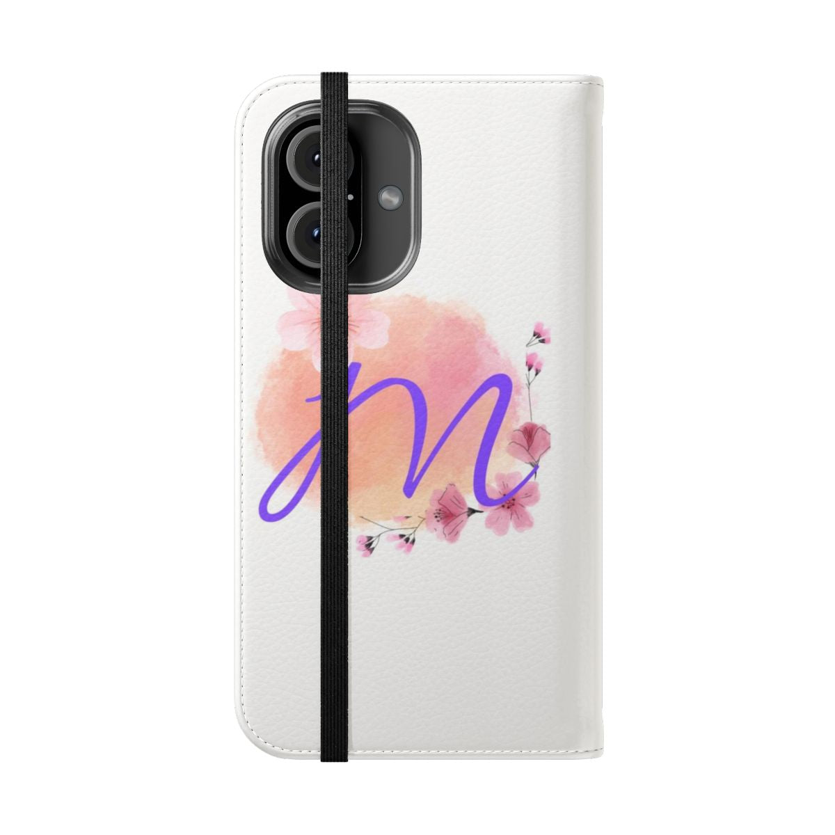 Personalized flip cover phone case with the initial M - Folded Front