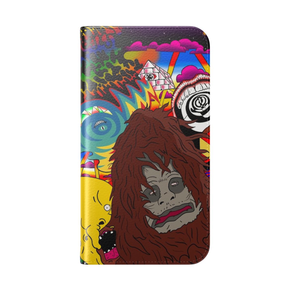 Trippy sasquatch design on a flip cover phone case - Folded Back