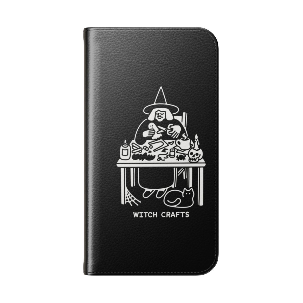 Witch Crafts Flip Cover Phone Case with Spooky Halloween Designs - Folded Back