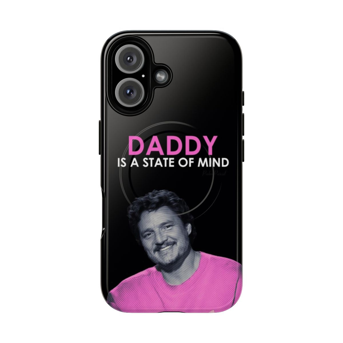 Magnetic tough phone case featuring a colorful design with the text "Pedro Pascal Daddy" and a meme-style illustration