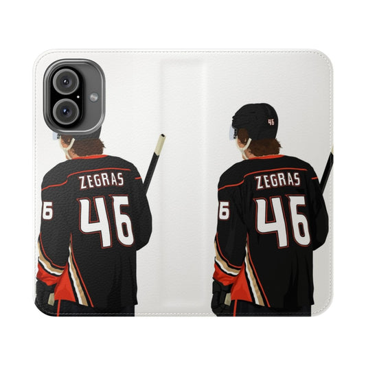 Personalized Trevor Zegras phone case with hockey player design