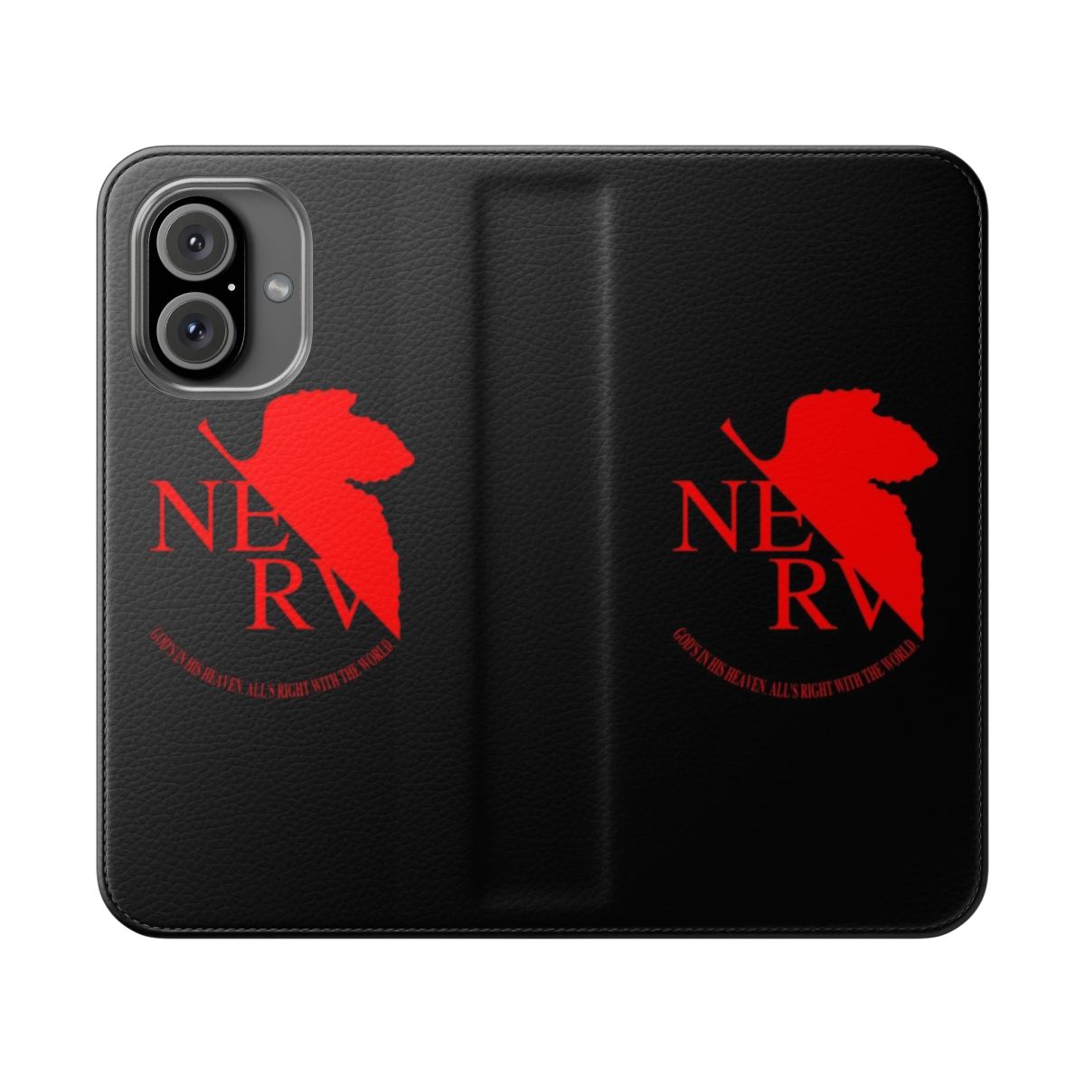 Nerv logo flip cover phone case with Evangelion characters