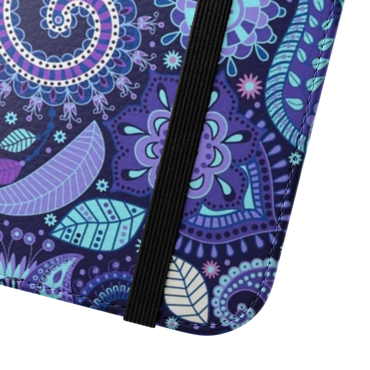 Paisley purple flip phone case with a Vera Bradley inspired pattern - Close Up