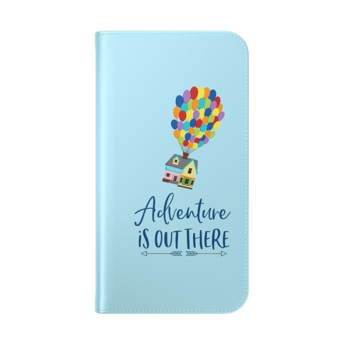 Flip phone case with Up movie-inspired design featuring the Pixar film's "Adventure is Out There" quote and wilderness explorer elements. - Folded Back