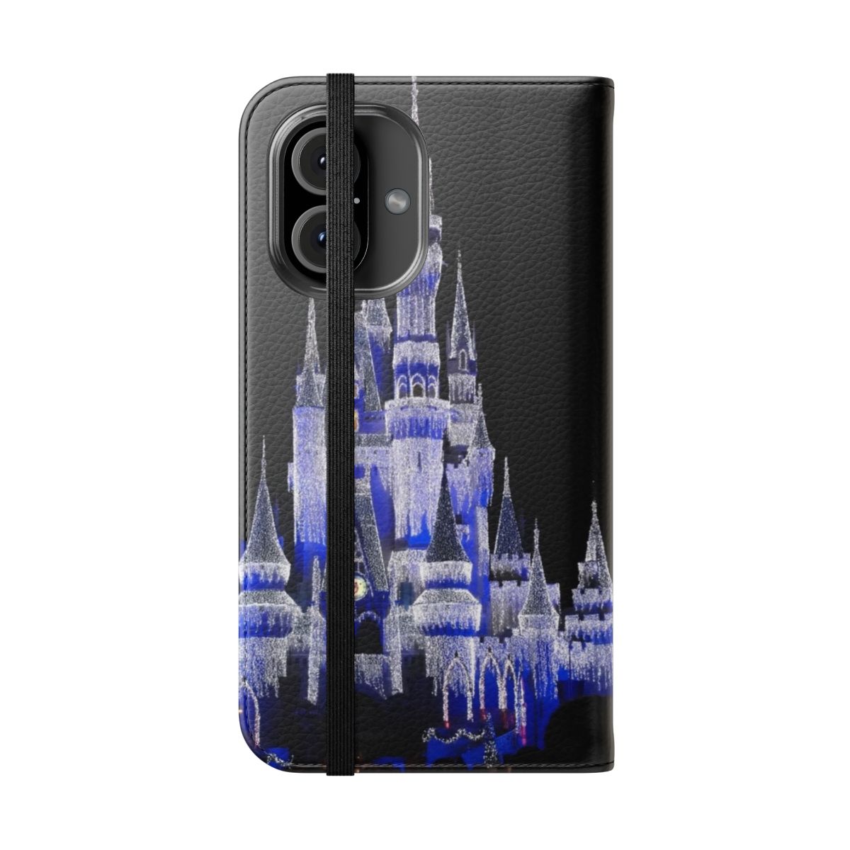 Ice covered castle flip cover phone case with blue and white lights - Folded Front