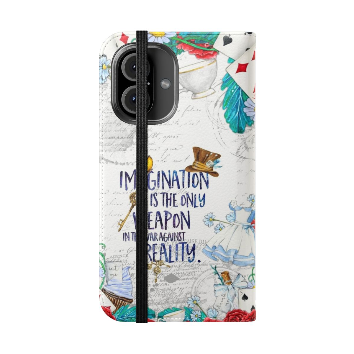 Flip cover phone case with Alice in Wonderland inspired design - Folded Front