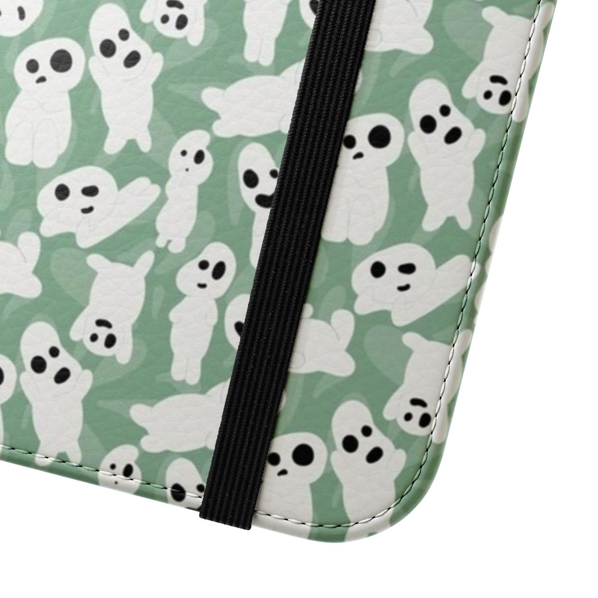 Kodama inspired flip phone case with nature and anime-style design - Close Up