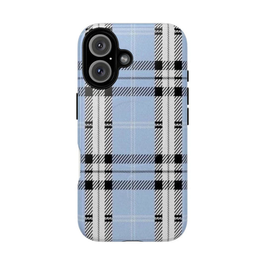 Blue and white plaid wildflower pattern on a durable, lightweight phone case