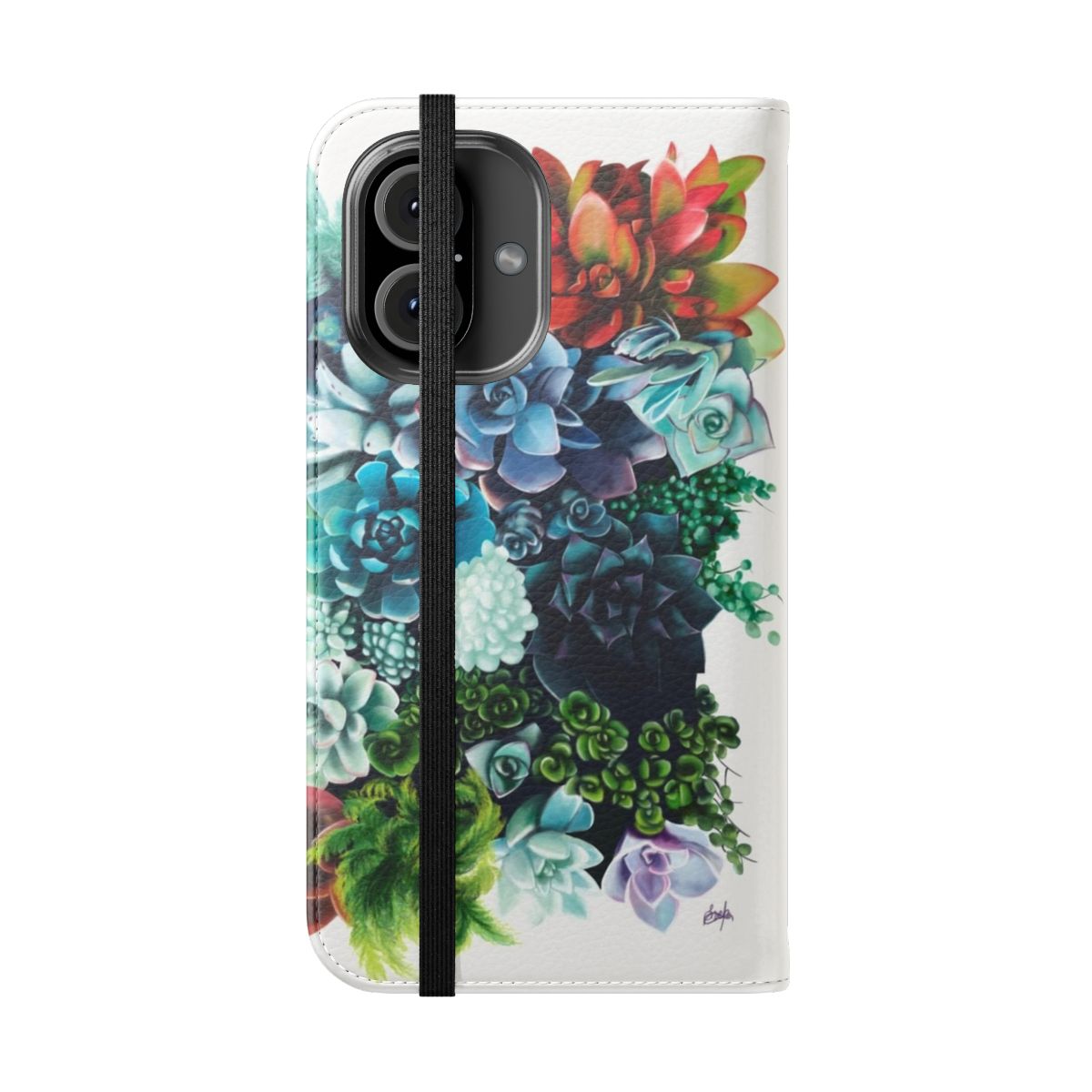 Colorful spring-themed flip phone case with floral and cactus designs - Folded Front